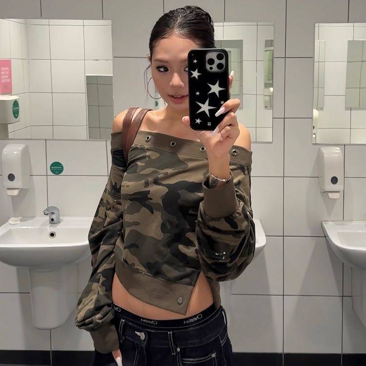 Bonheur美式辣妹迷彩卫衣