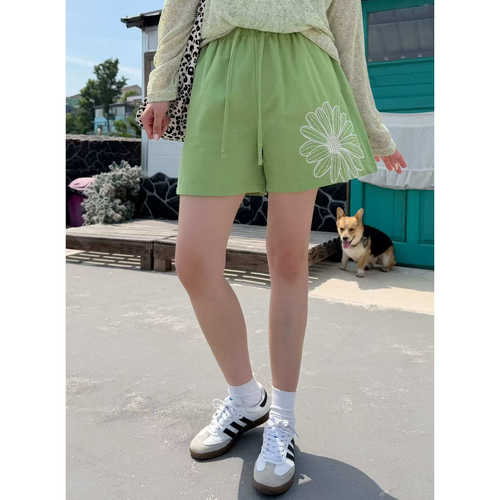 [大福Dafu]-夏野生花 夏日刺绣小花ins多色基础款阔腿休闲短裤