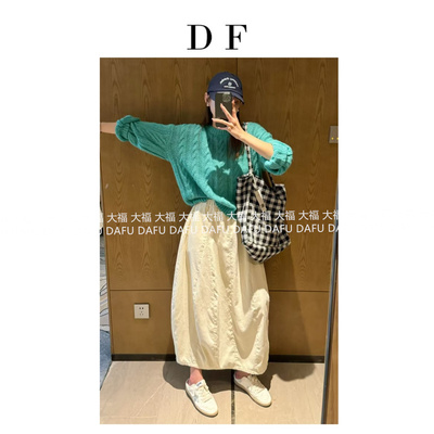 [大福Dafu]-薄雾秋日 基础百搭韩系松紧腰灯芯绒半身裙极简款长裙