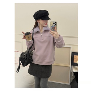 韩版 寒山凝霜 半拉链防风毛毛领休闲百搭翻领卫衣 大福Dafu