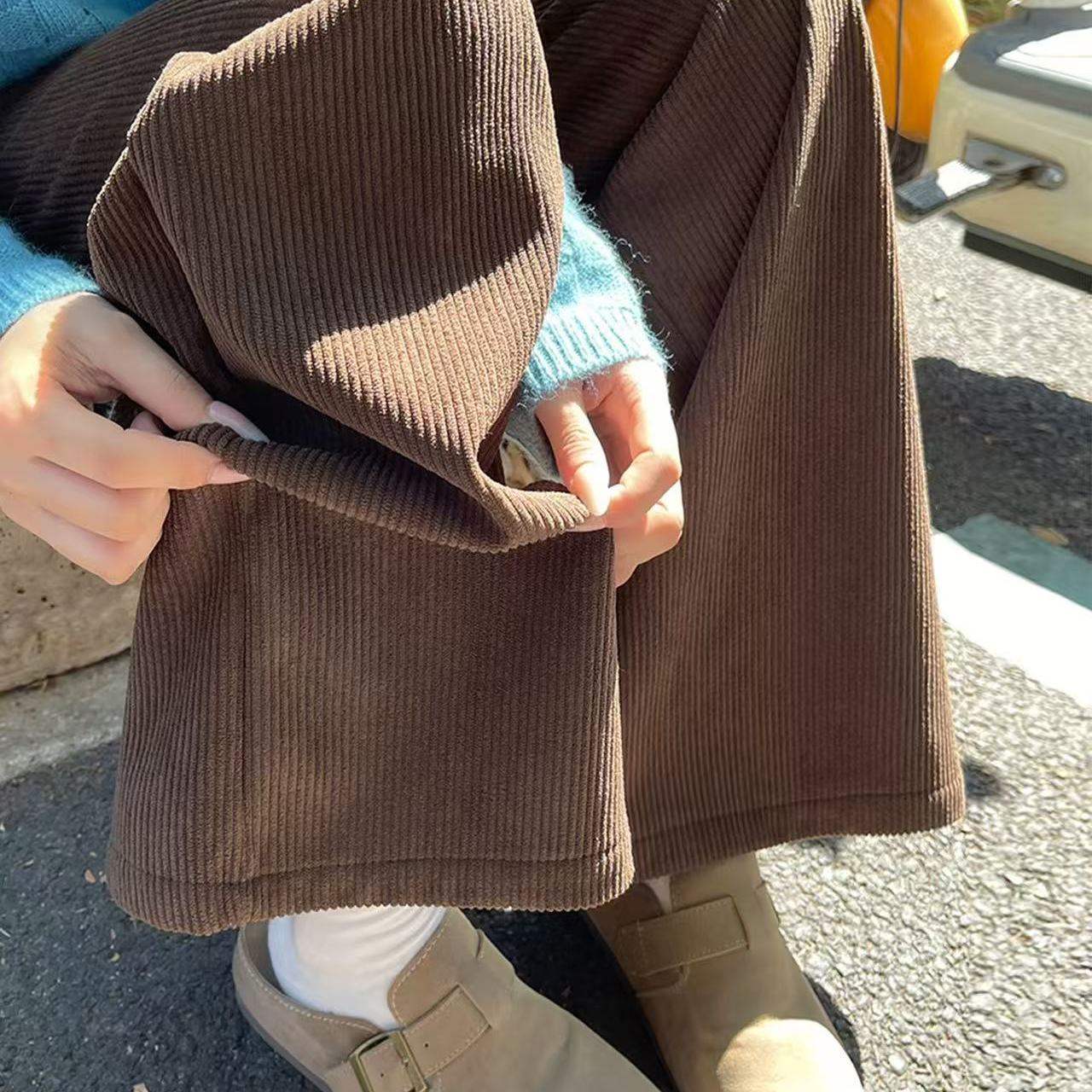 [大福Dafu]-时尚是个圈 条绒竖坑条加厚加绒灯芯绒阔腿休闲长裤