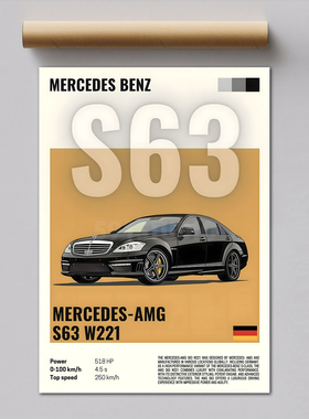 世界名车梅赛德斯奔驰AMG-S63手绘汽车海报挂画