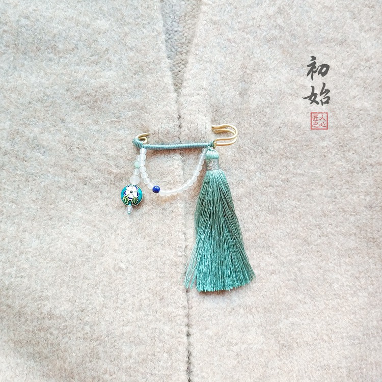 原创设计景泰蓝天然玉髓流苏款别针胸针配毛衣大衣围巾旗袍茶服