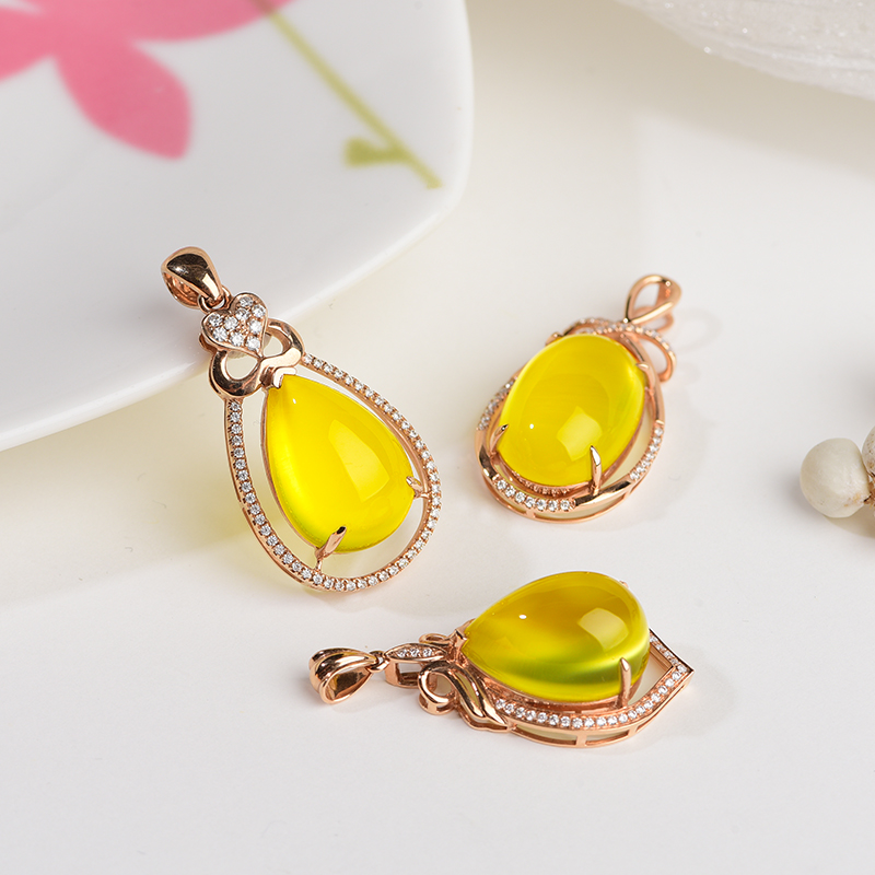 天然黄葡萄石吊坠女款18k金镶嵌水滴项坠附证书支持定制复古时尚