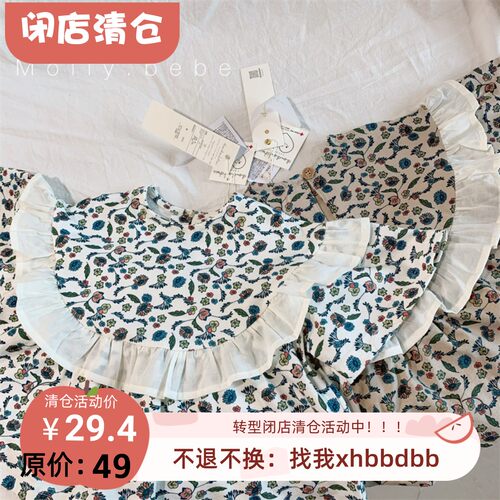 女童纯棉复古花花短袖T恤上衣