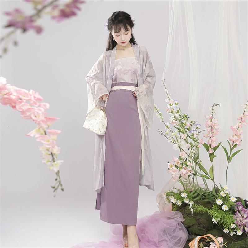 梨花阁亭原创汉服女紫薰玫瑰宋制长干寺半袖宋抹旋裙改良国风日常
