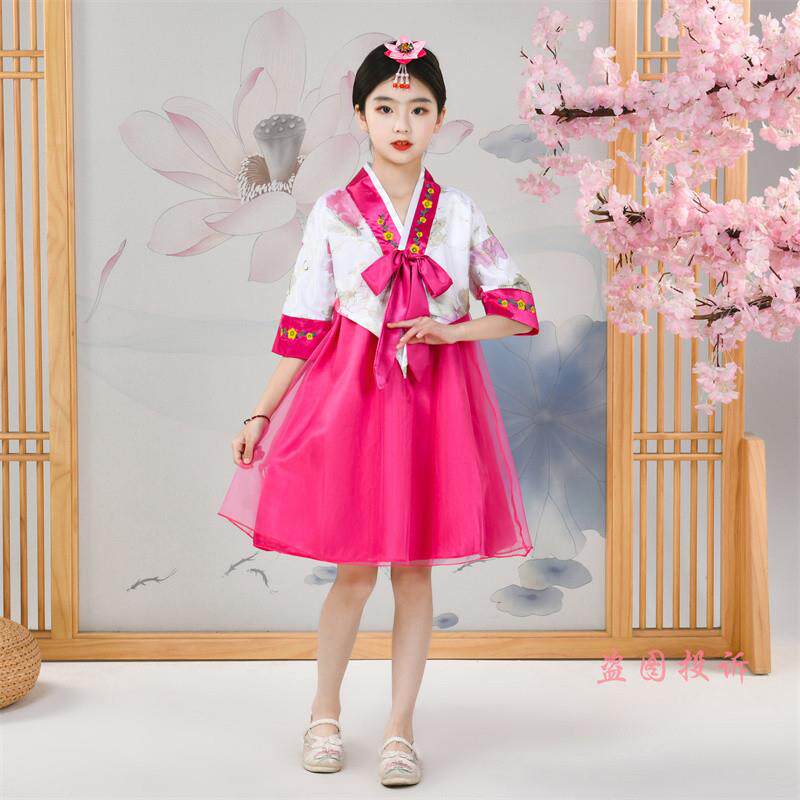 绣花朝鲜服族女童传统韩国古装大儿童演出服