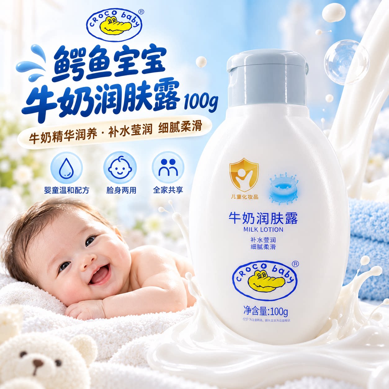 鳄鱼宝宝牛奶润肤露新生婴儿童身体乳保湿补水全身体润肤乳润肤霜