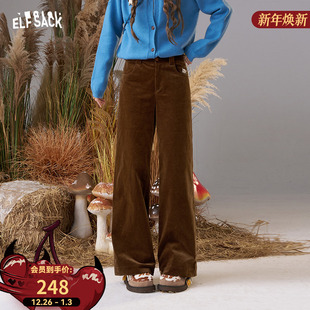 宽松裤 女2025年秋冬新款 子 口袋复古咖色灯芯绒直筒休闲款 妖精