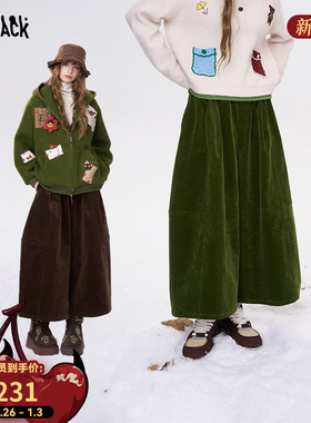妖精的口袋复古灯芯绒阔腿休闲裤女2025年冬季新款韩系显瘦裤子
