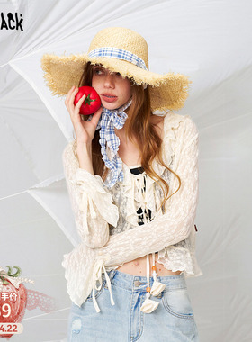 妖精的口袋甜美荷叶边拼接白色蕾丝衫女2026夏新款高级轻性感开衫