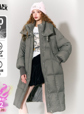 妖精的口袋灰色连帽中长款羽绒服女2025年冬新款百搭时尚保暖外套
