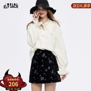 新款 女2025年冬季 白色内搭衬衣 口袋娃娃领蕾丝拼接甜美衬衫 妖精