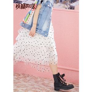 妖精的口袋白色波点裙蛋糕裙半身裙2021夏季新款女仙女a字中长裙