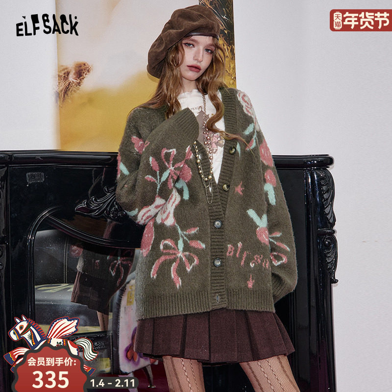 妖精的口袋复古玫瑰提花新年毛衣女2025年冬季新款软糯毛针织外套,女装/女士精品,毛衣,淘宝优惠券,粉丝福利购,淘宝优惠卷