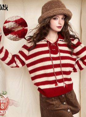 妖精的口袋红色条纹慵懒风毛衣女2026年春秋新款千金风穿搭上衣