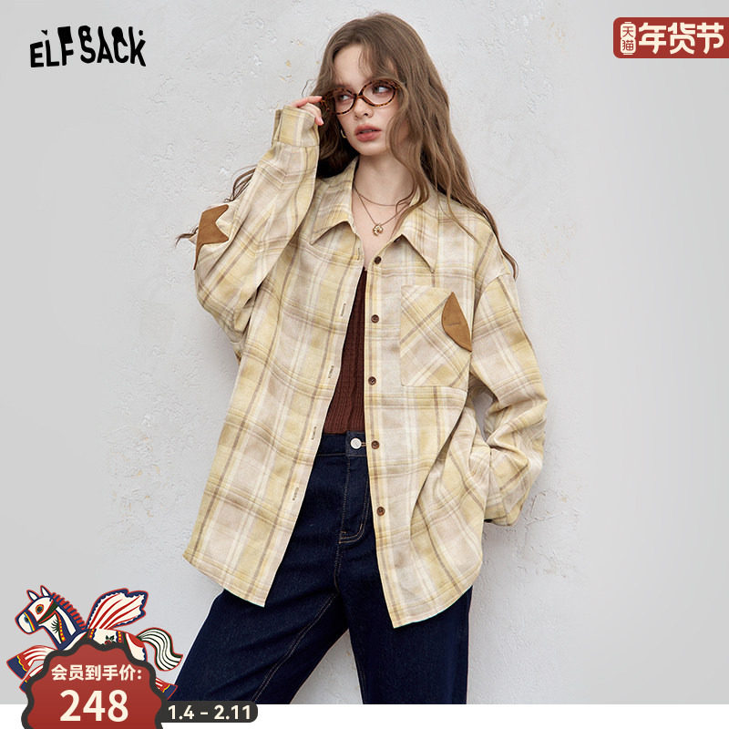 妖精的口袋原创手绘兔子印花长袖衬衫女2026早春新款复古格纹上衣,女装/女士精品,衬衫,淘宝优惠券,粉丝福利购,淘宝优惠卷