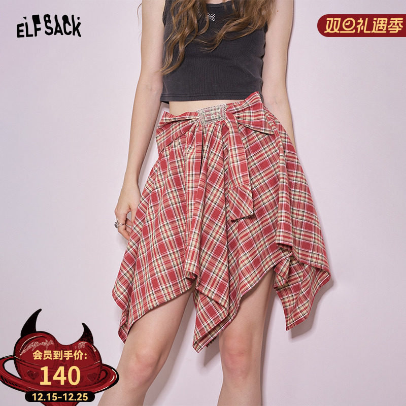 妖精的口袋韩系不规则格子半身裙女2025年秋季新款小众设计感短裙