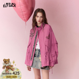 休闲工装 收腰抽绳显瘦风衣女2026年早春新款 外套 口袋中长款 妖精