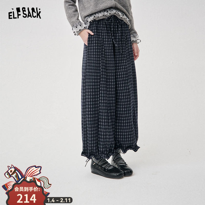 妖精的口袋复古格子阔腿裤女2026年早春新款慵懒松弛宽松休闲裤子