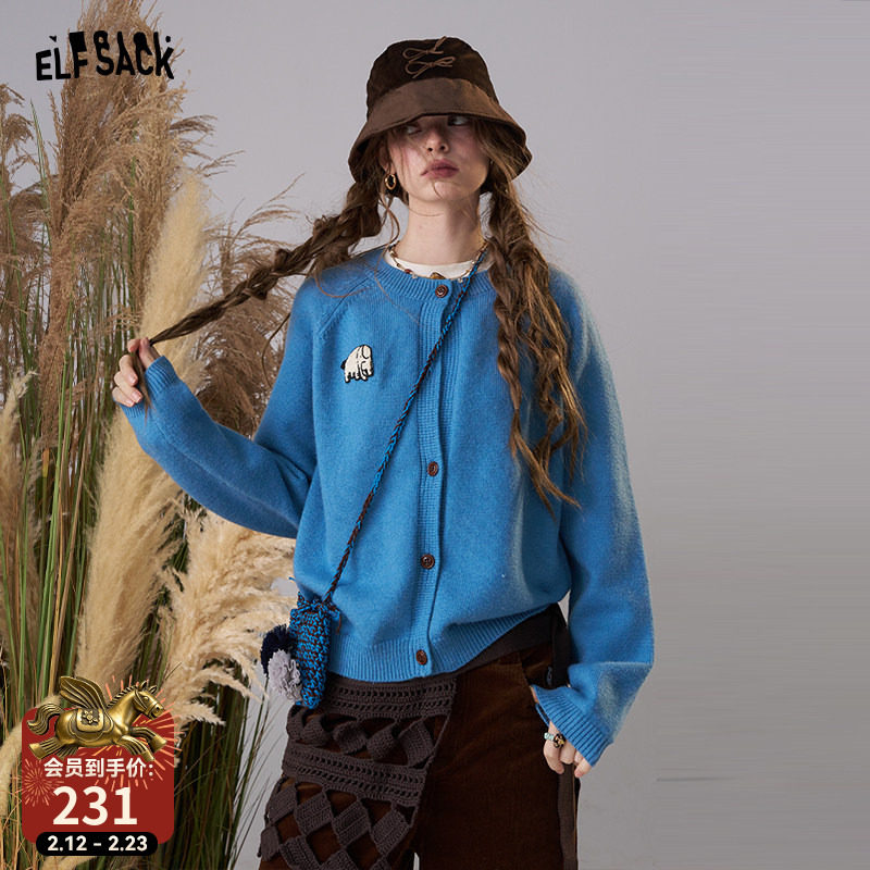 妖精的口袋萌宠绣花圣诞毛衣女2025秋冬新款仿羊绒蓝色甜美内搭