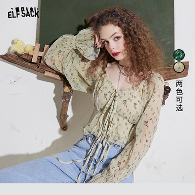 taobao agent [New style] Fairy Pocket French Vedic Vedic Cultivation Flower Chiffon Shirt Female 2022 Autumn temperament Super Fairy Small Shirt