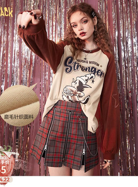 妖精的口袋插肩印花长袖t恤女2026春秋新款内搭宽松小众红色上衣