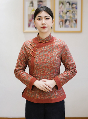 筠雅冬季新款新中式唐装加厚旗袍小棉袄中国风夹棉保暖棉衣24J491