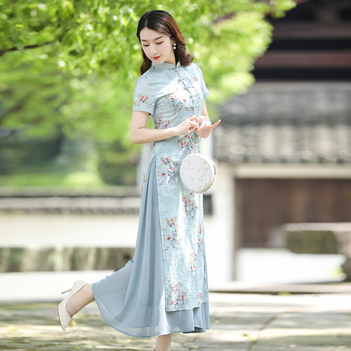 筠雅越南旗袍裙改良连衣裙女长款