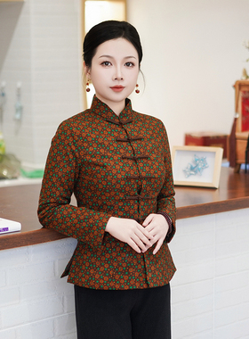 筠雅冬季新款唐装加厚旗袍小棉袄夹棉保暖棉衣妈妈冬装外套24J453