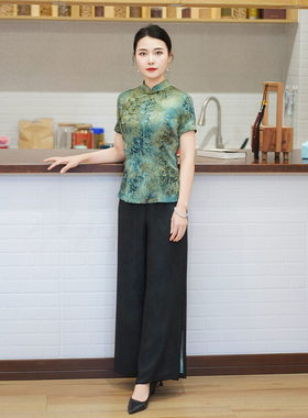 筠雅夏季新款修身显瘦中国风套装复古温婉减龄气质两件套女24J212