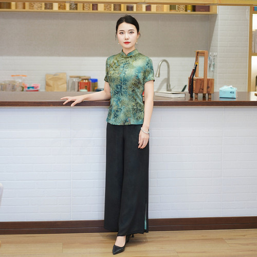 筠雅夏季新款修身显瘦中国风套装复古温婉减龄气质两件套女24J212