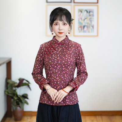 筠雅秋季新款中式盘扣上衣收腰显瘦唐装国风女装新中式女装24J123