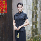 新款 修身 简约清新旗袍式 女改良版 复古素衣24R604 上衣唐装 筠雅夏季