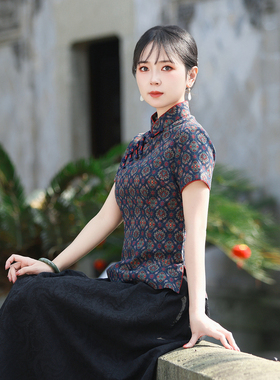 筠雅改良半身唐装上衣女夏季新款年轻中式盘扣居士服茶艺师24J107