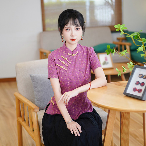 筠雅夏季新款中国风古典唐装上衣女修身显瘦夏日新中式穿搭25J002