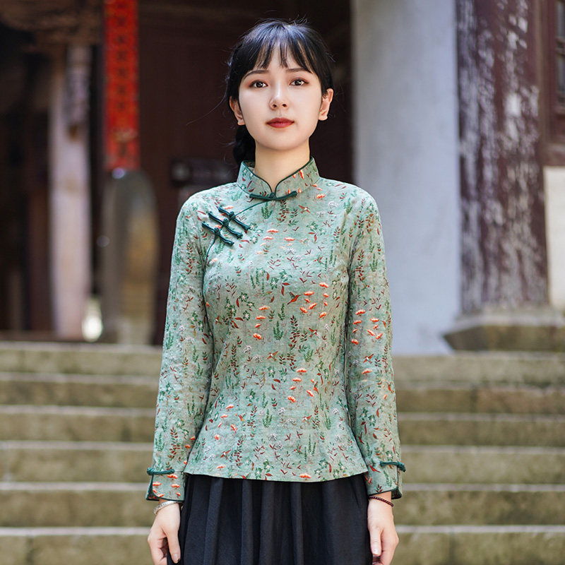 中国风唐装女装棉麻上衣