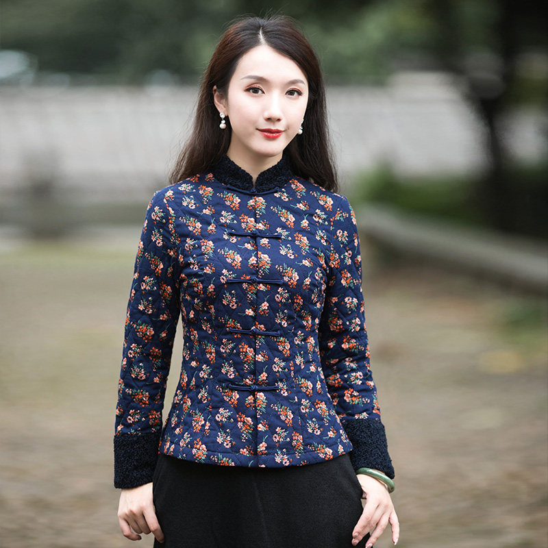 筠雅冬季加棉旗袍小袄唐装上衣加厚保暖棉麻复古洋气民族风女装