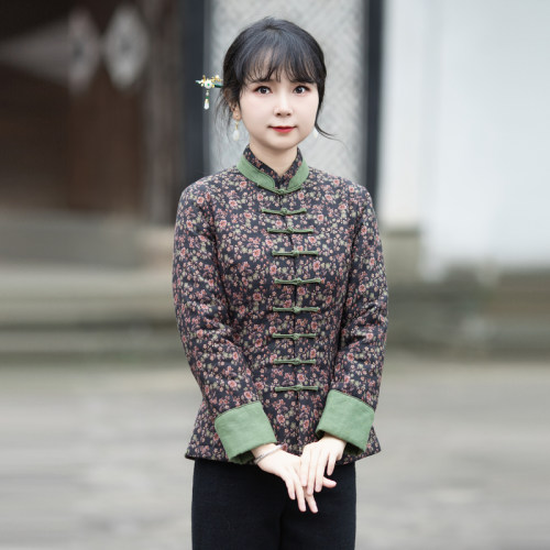 女冬唐装筠雅复古短款改良茶服