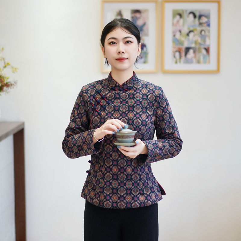 筠雅冬季新款唐装加厚旗袍小棉袄中国风年轻款夹棉保暖棉衣24J470