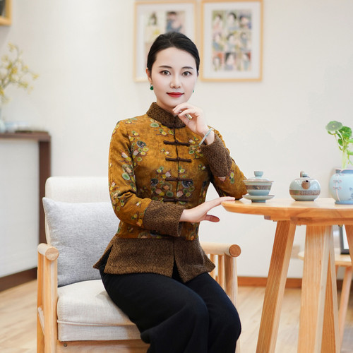 筠雅冬季新款唐装女中国风小袄夹棉加厚保暖新中式盘扣棉衣24R808