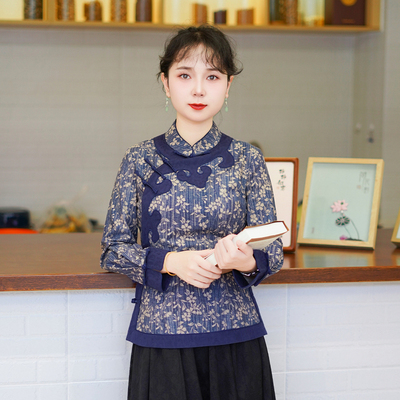 筠雅新款收腰显瘦国风唐装上衣女中式改良复古女士斜襟长袖25J331