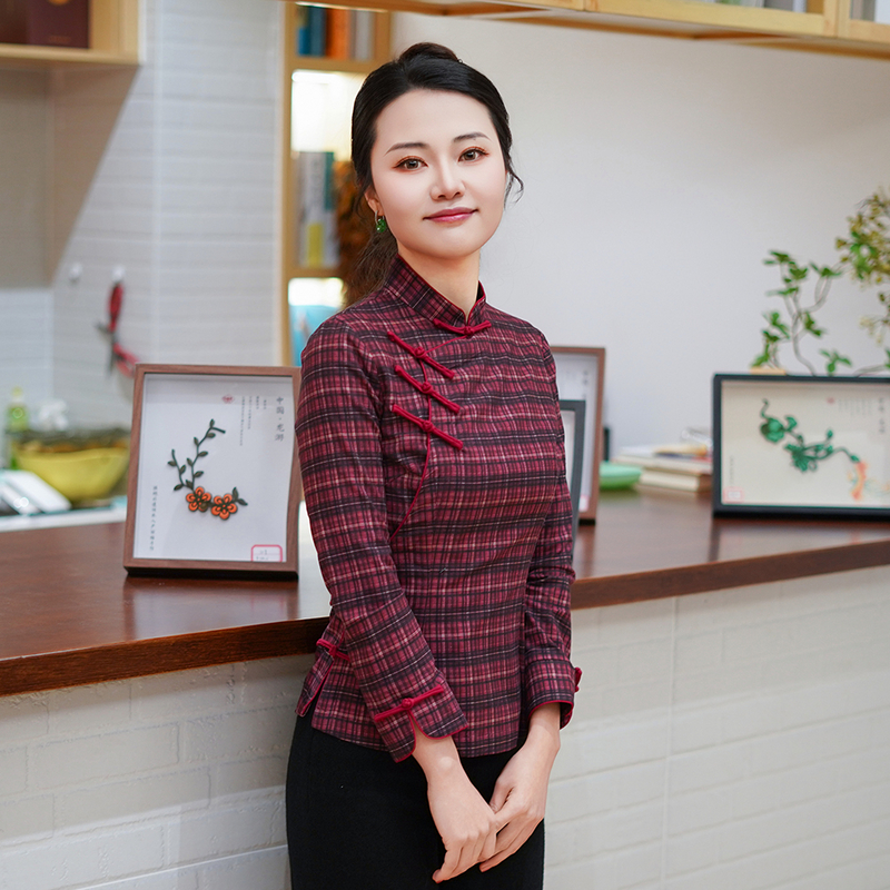 筠雅春季新款新中式复古显瘦旗袍式上衣时尚气质唐装上衣女25J116
