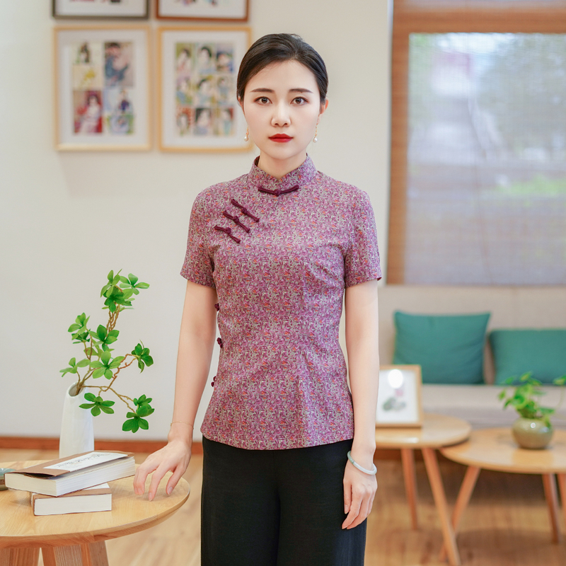 筠雅夏季新款唐装女中国风改良旗袍上衣收腰显瘦新中式女装24J187