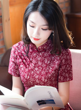 筠雅唐装女装中国风复古盘扣旗袍式上衣红色棉麻短袖茶服中式服装