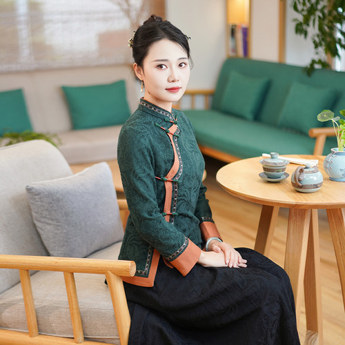 筠雅秋季新款中式盘扣上衣收腰显瘦减龄唐装新中式国风女装24J280