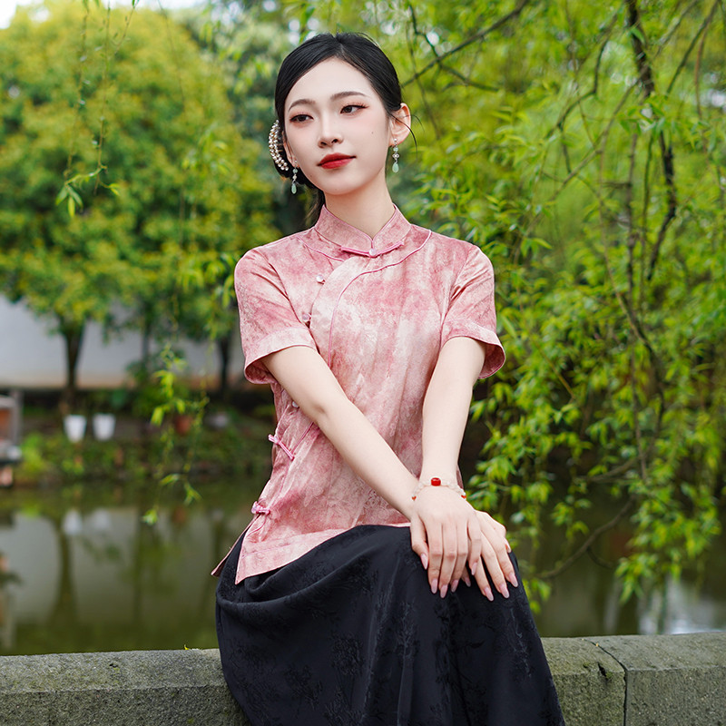 筠雅新中式国风上衣夏季新款显瘦民国复古改良唐装女装短袖26J400
