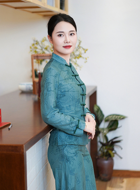 筠雅秋季新款收腰显瘦唐装中国风年轻款女装新中式盘扣上衣24J307