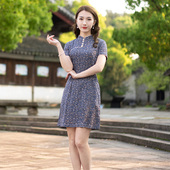 文艺女式 筠雅改良旗袍连衣裙年轻款 少女小清新轻熟简约短款 古典裙