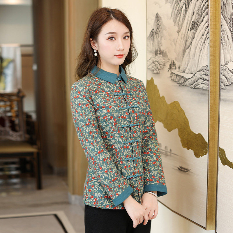 筠雅唐装女冬棉袄女装中国风冬季新款中式偏襟盘扣上衣花棉衣棉服